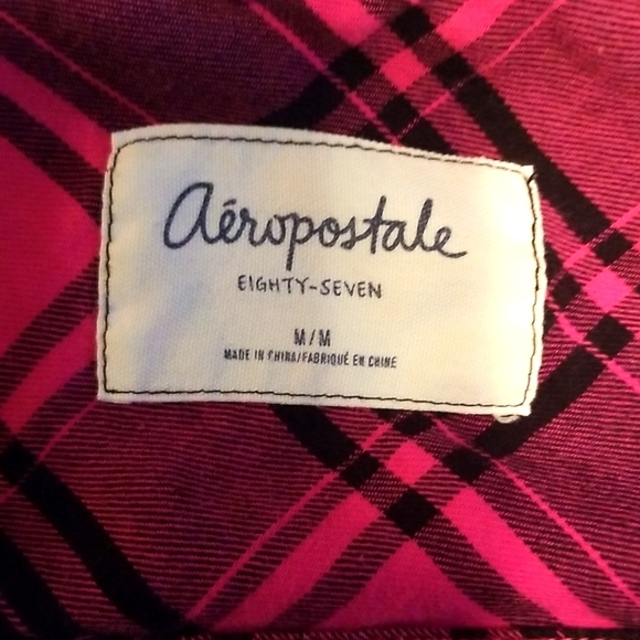 Aeropostale Plaid Button Up, Size M, Pink/Black - Picture 3 of 5